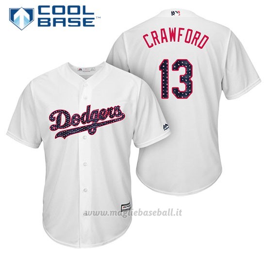 Maglia Baseball Uomo Los Angeles Dodgers 2017 Estrellas y Rayas Carl Crawford Bianco Cool Base